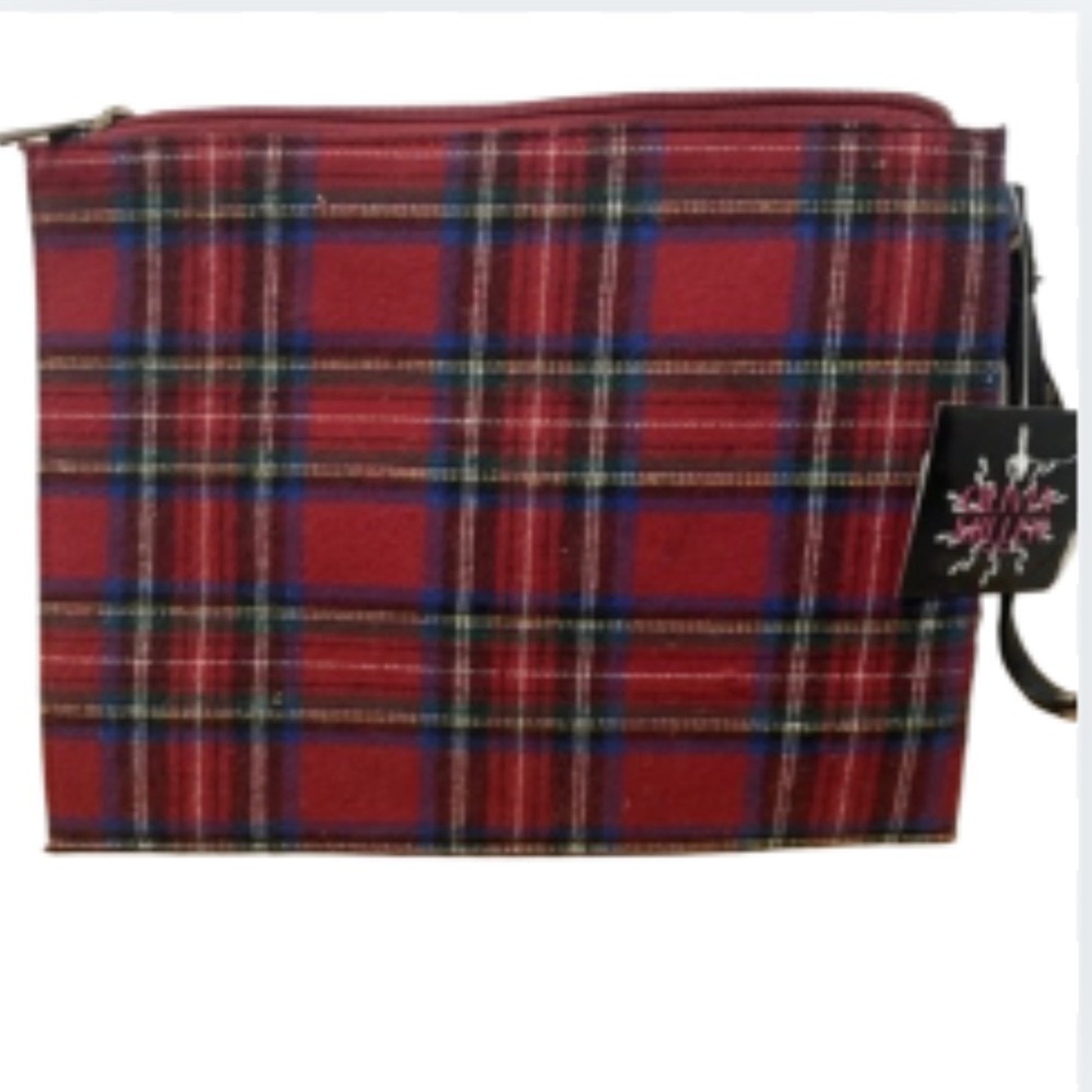 NWT Olivia Miller Red and Black Plaid Pouch - Picture 3 of 8